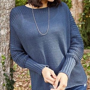 Slate blue crochet puff sleeve sweater